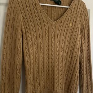 Ralph Lauren Tan V-Neck Cable Knit Sweater